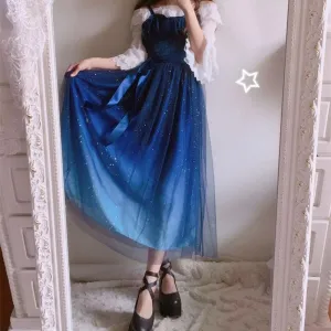 Galaxy Blue/Black Starry Fairy Dress SP179990