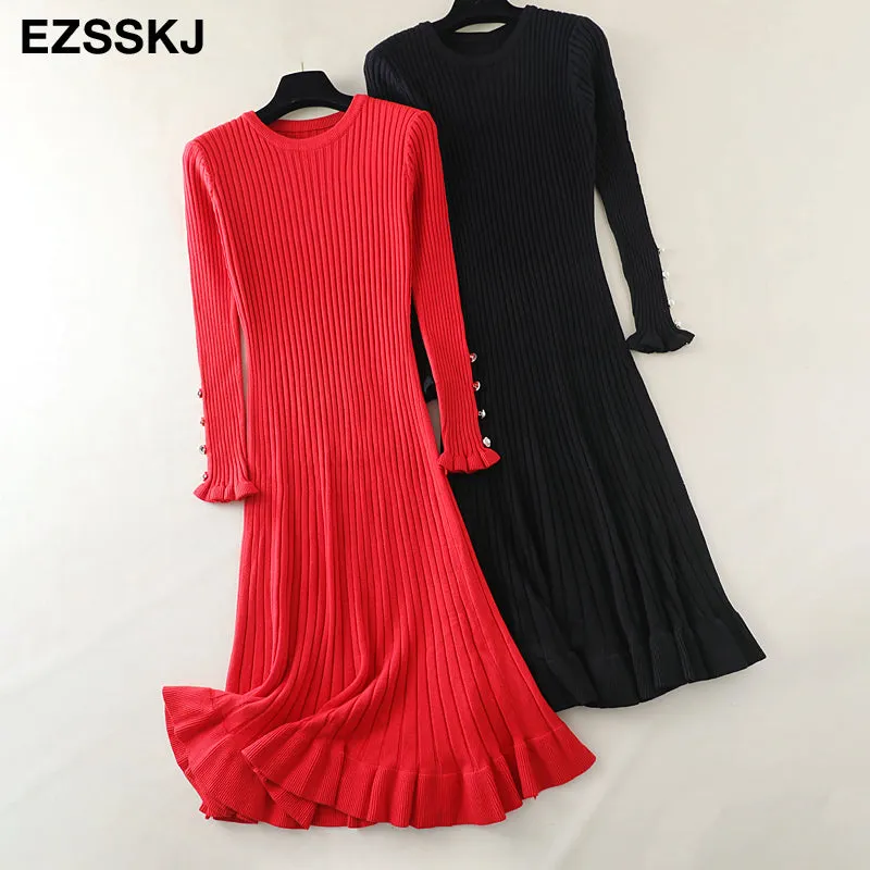 2021 Autumn Winter Thick Mermaid Sweater Dress Elegant Knit Trumpet Dress Women Slim Midi Dress Fema