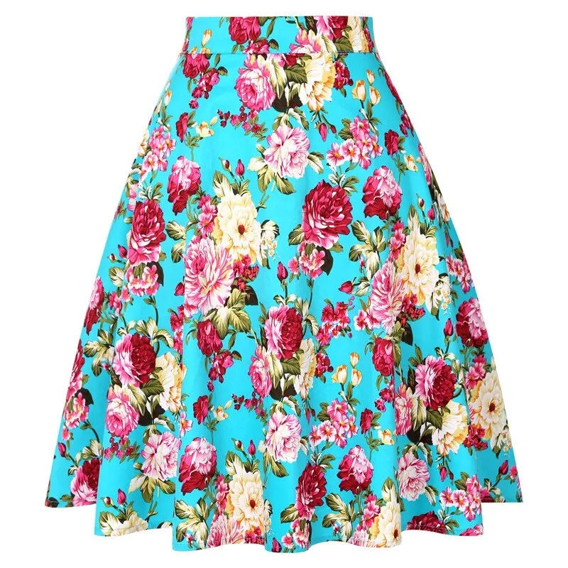 2023 Summer A Line Vintage Floral High Waist Midi Skirt