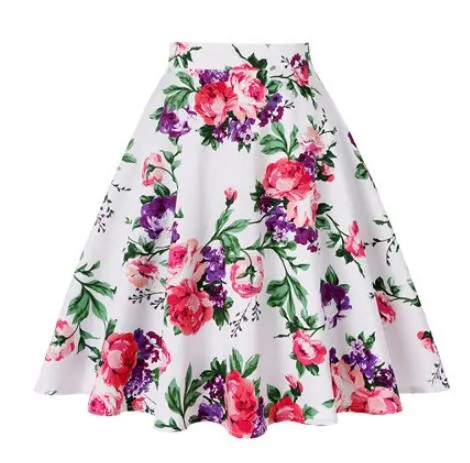 2023 Summer A Line Vintage Floral High Waist Midi Skirt