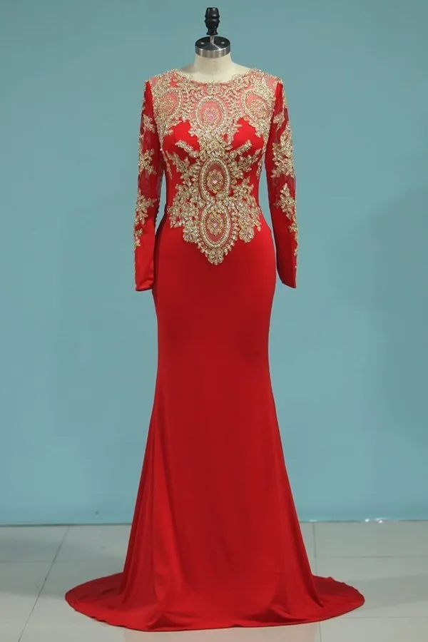 2024 Prom Dresses Mermaid Scoop Long Sleeves Spandex P6CN1N8S