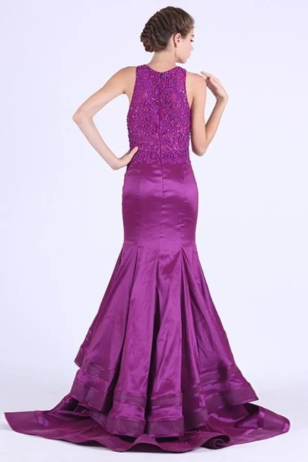 2024 Scoop Beaded Bodice Mermaid Prom Dresses P2CS4RPY