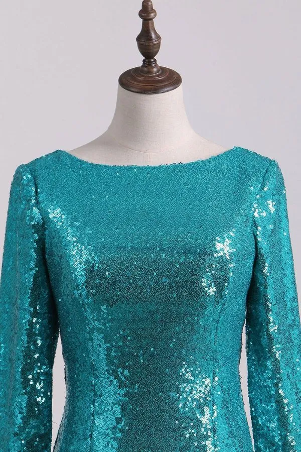 2024 Sexy Open Back Long Sleeve Prom Dresses Sequins Mermaid P6M7XZ7M