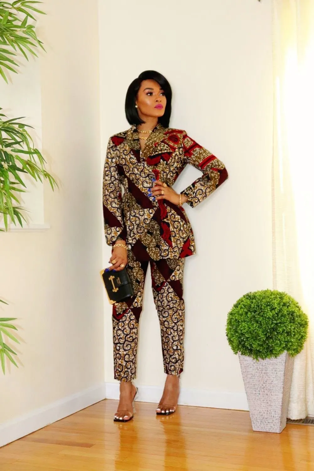 African Print Fitted Trousers - Yemme