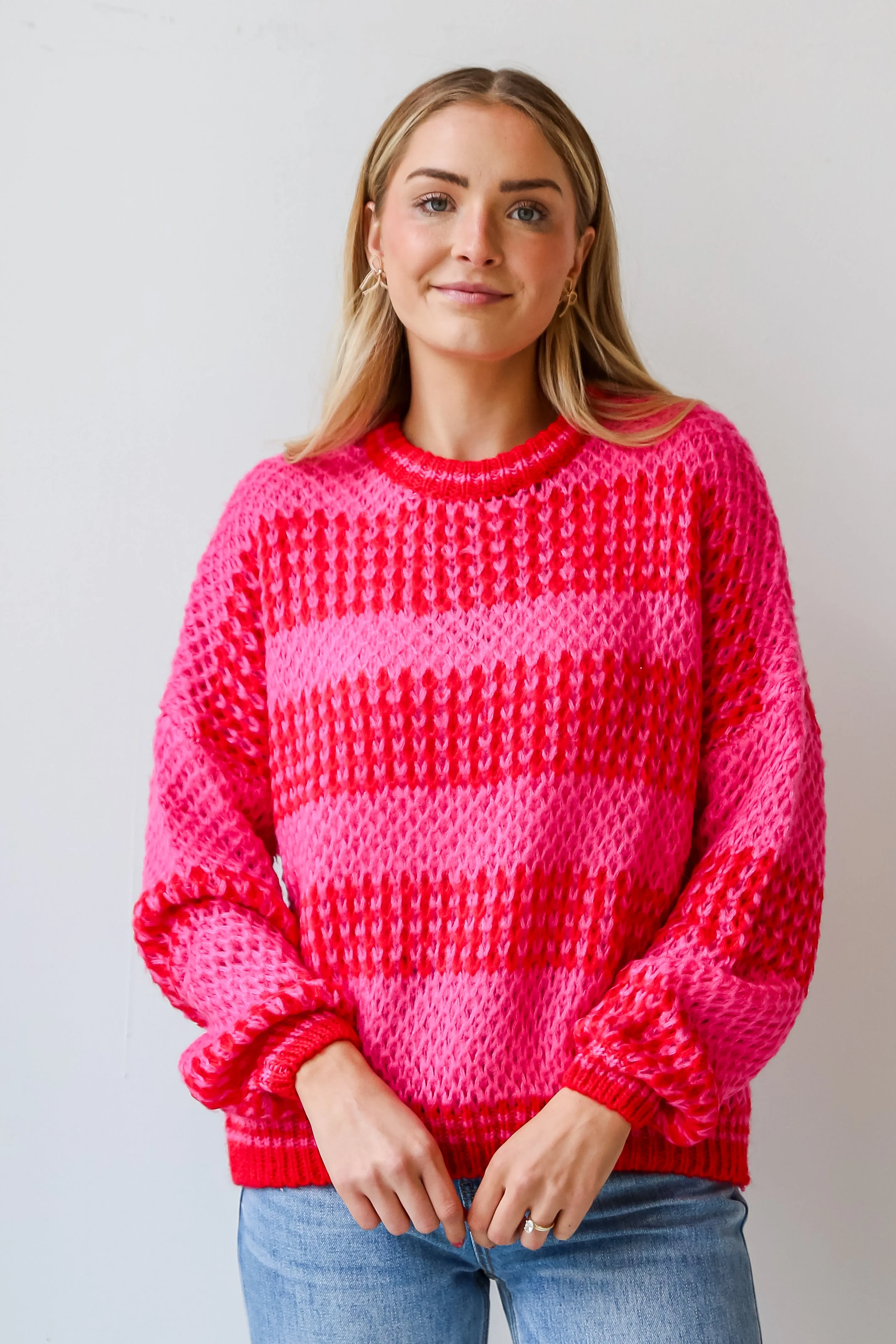 Always In Your Heart Pink Striped Oversized Sweater