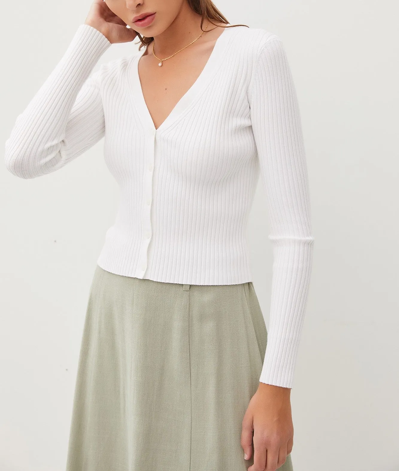 Amina Rib V-Neck Slim Cardi