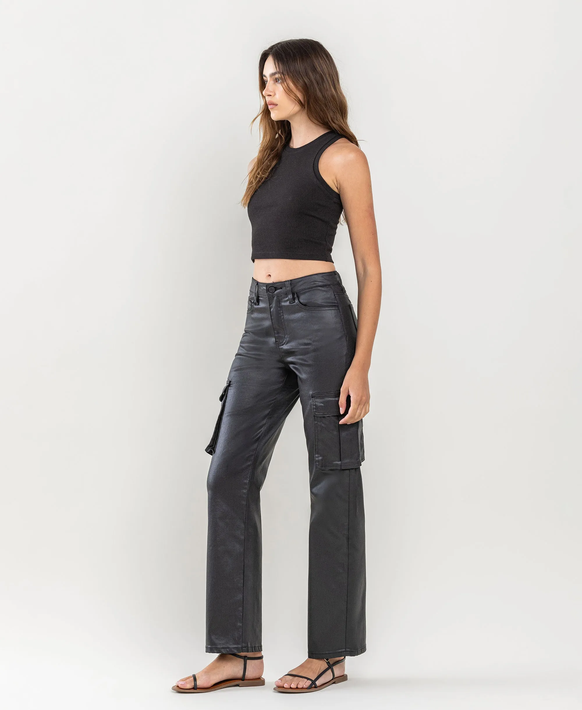 Astonished - High Rise Coated Cargo Straight Jeans