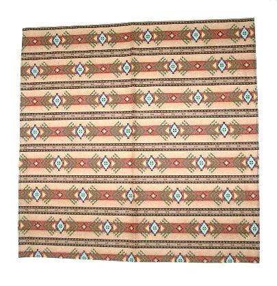 Aztec Bandana Tan Turquoise Brown Indian Print Boho Scarf Tribal Neckerchief