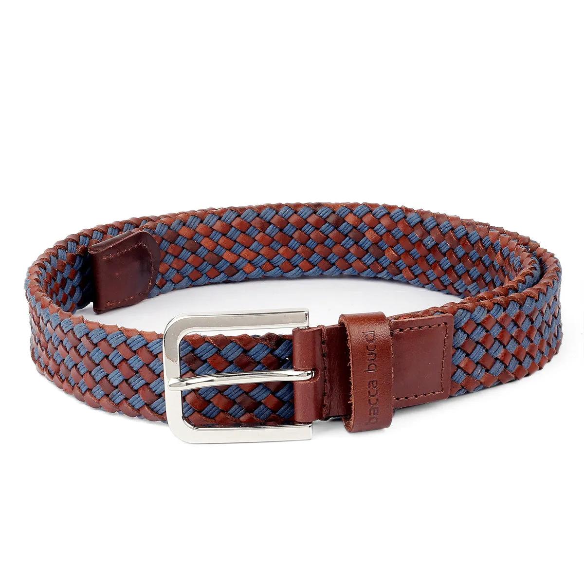 Bacca Bucci Italian Woven leather and Cotton Elastic braided belt for men with Alloy buckle