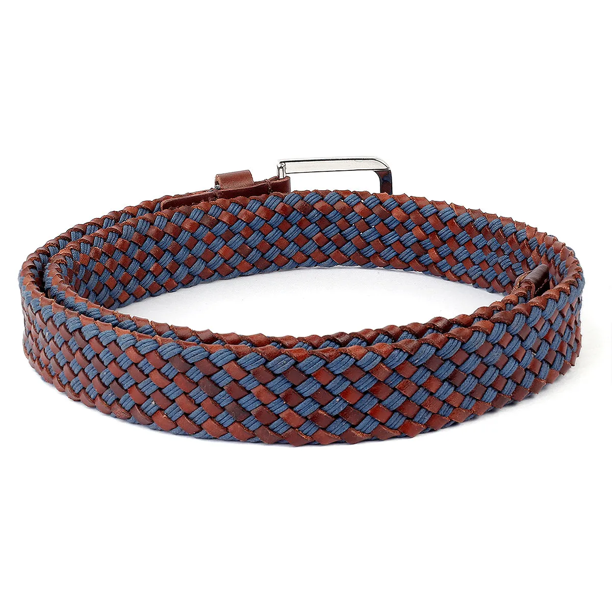 Bacca Bucci Italian Woven leather and Cotton Elastic braided belt for men with Alloy buckle