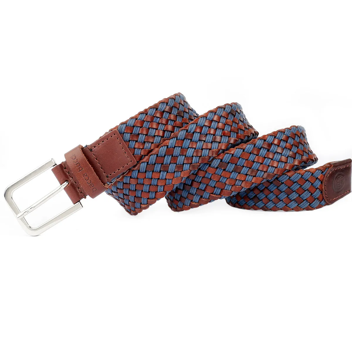 Bacca Bucci Italian Woven leather and Cotton Elastic braided belt for men with Alloy buckle