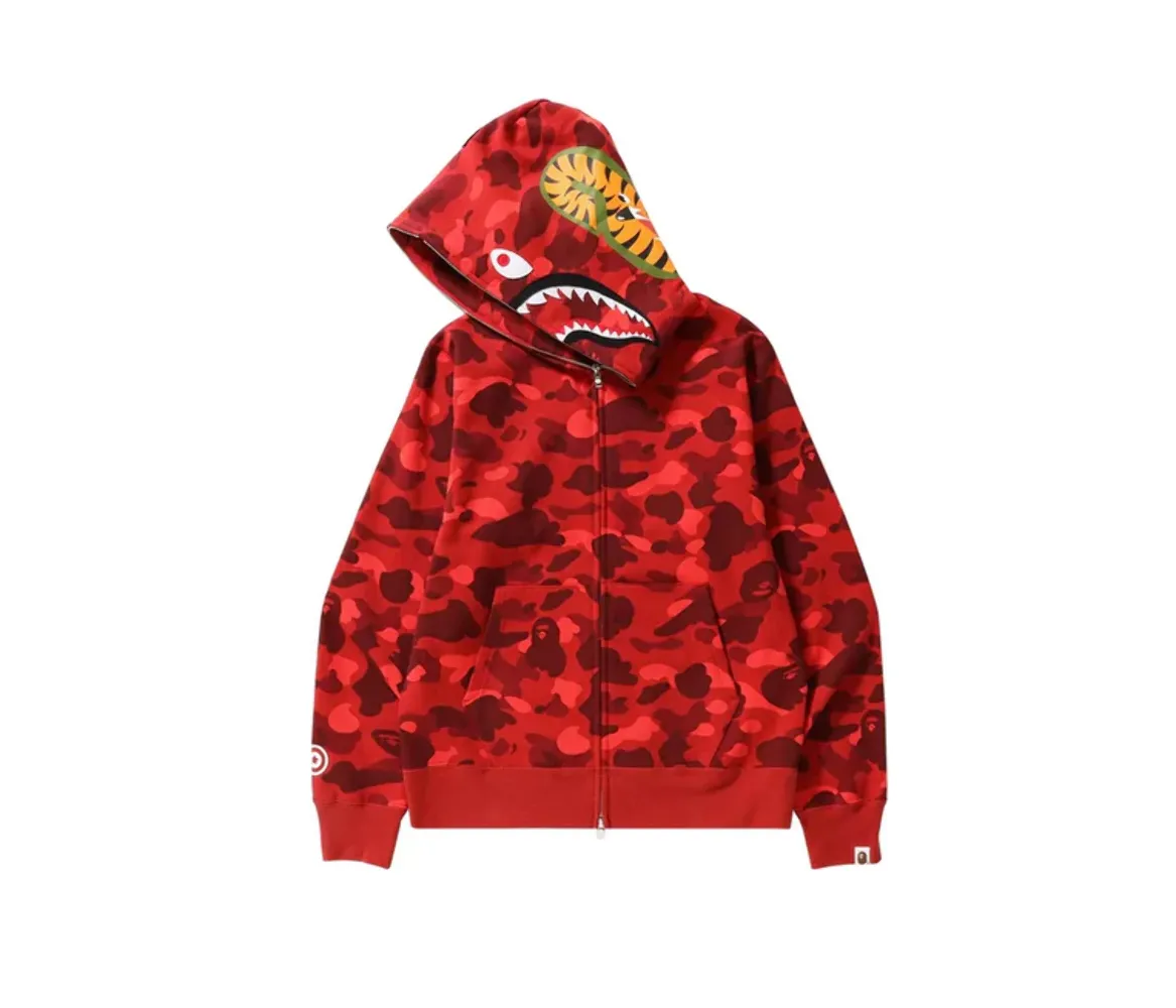 Bape Color Camo Shark Full Zip Hoodie Red 001ZPJ201003MRED