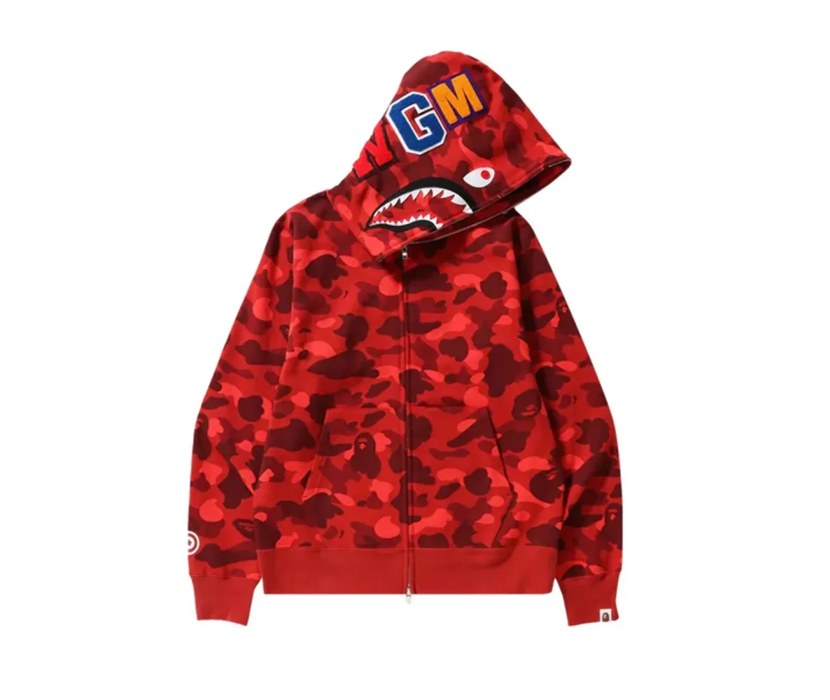 Bape Color Camo Shark Full Zip Hoodie Red 001ZPJ201003MRED