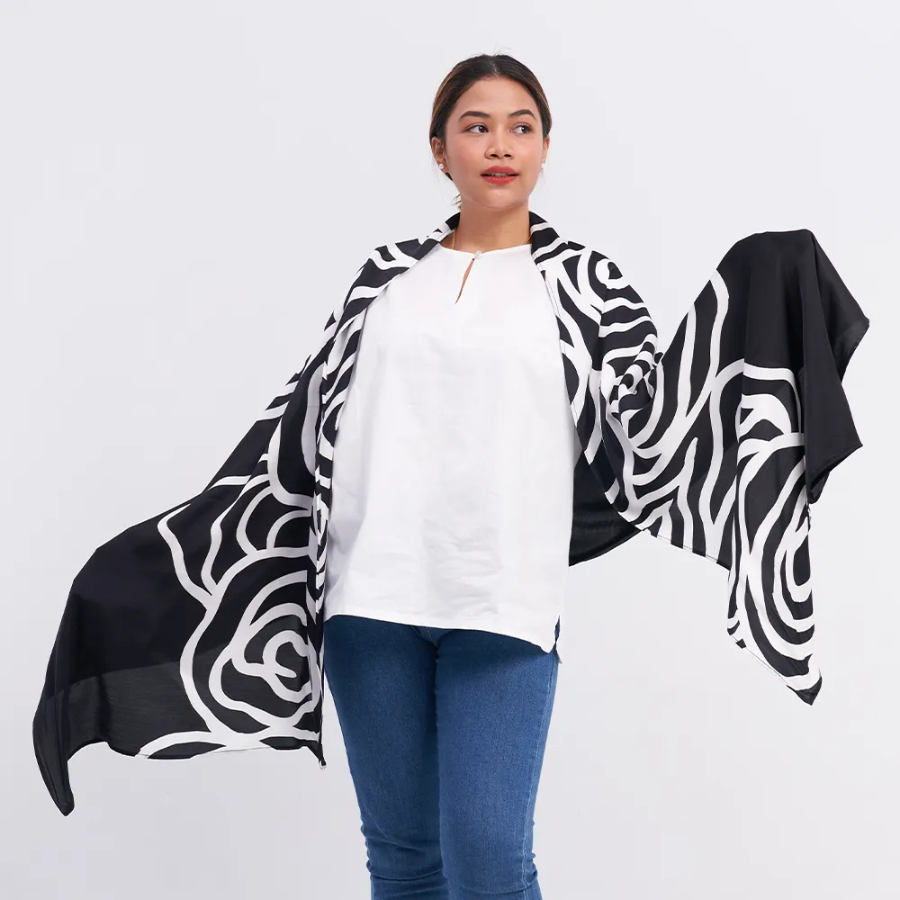 Batik Scarf (Silk Cotton) - Black Kerepek