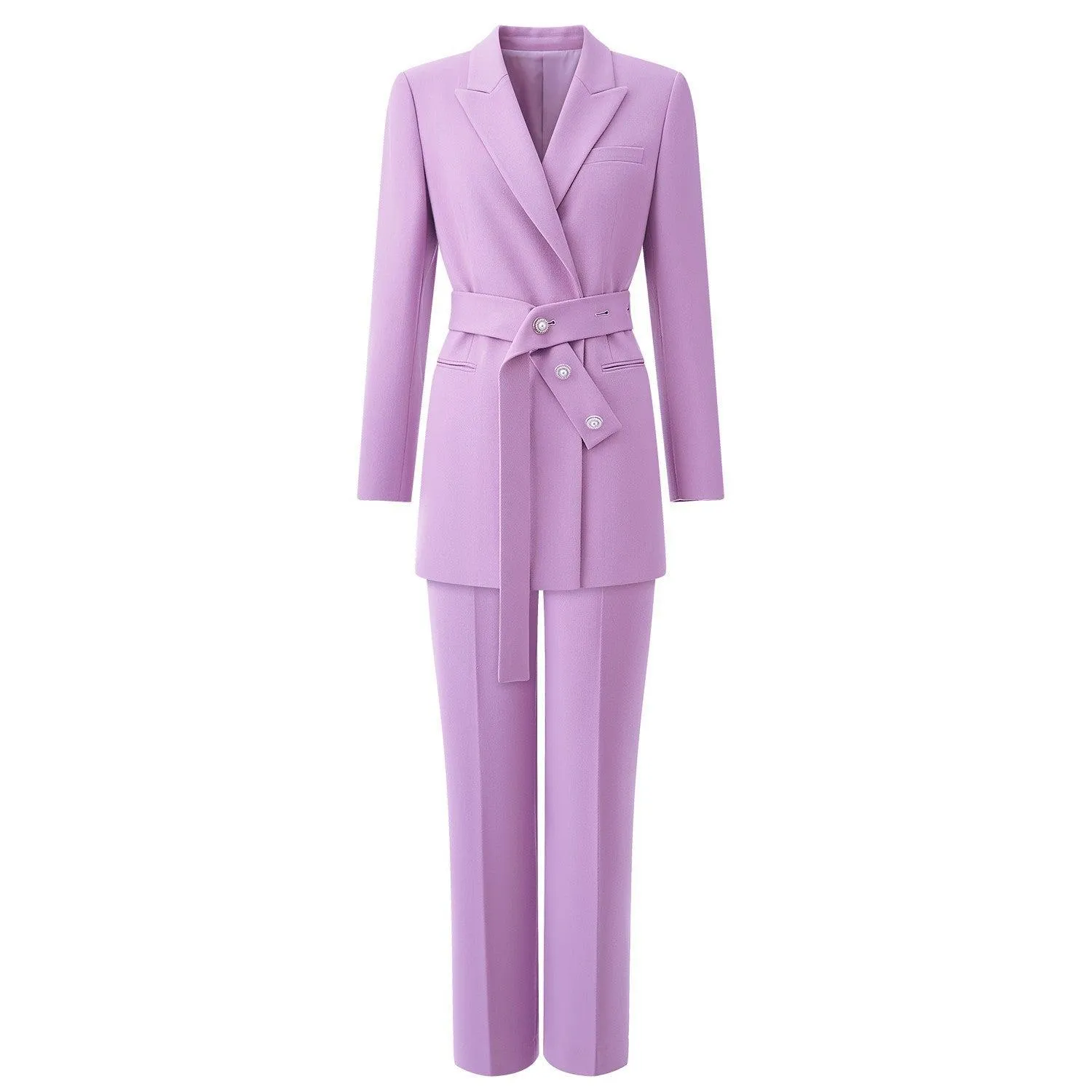 Beaded Belt Light Purple Blazer & Straight Leg Pants