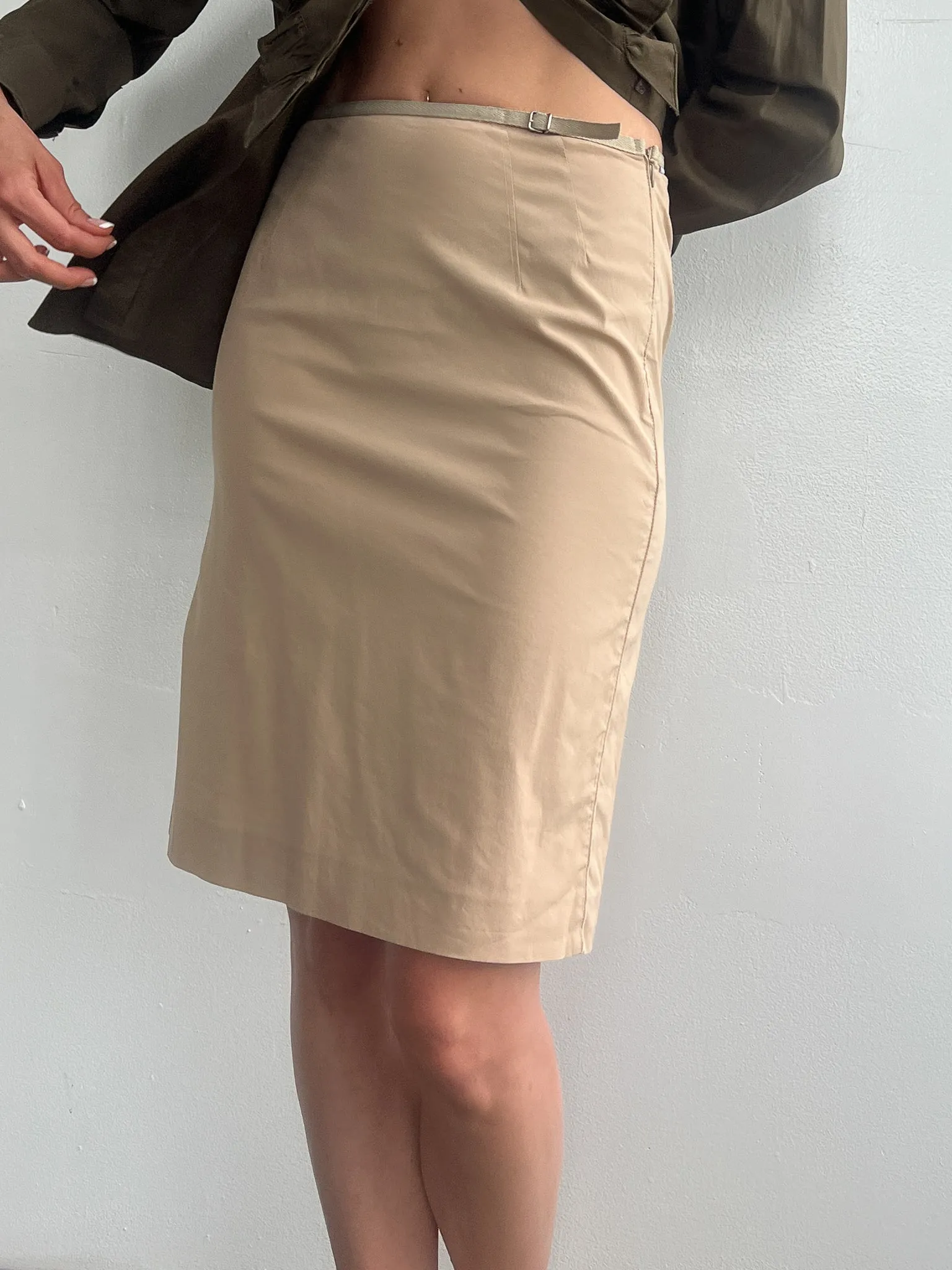 Beige Skinny Buckle Skirt (S)