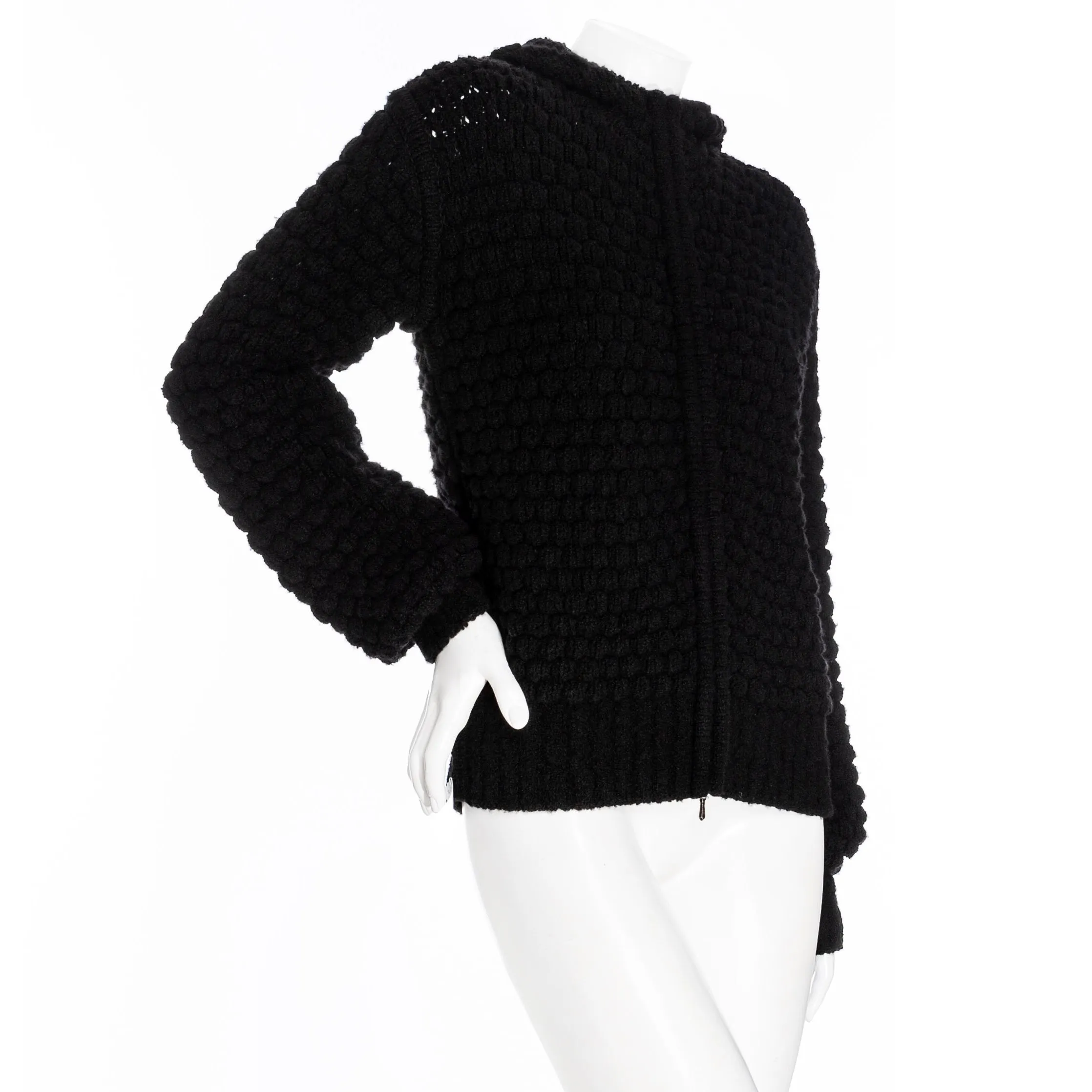 Black Cashmere-Cotton Bubble Knit Hooded Sweater