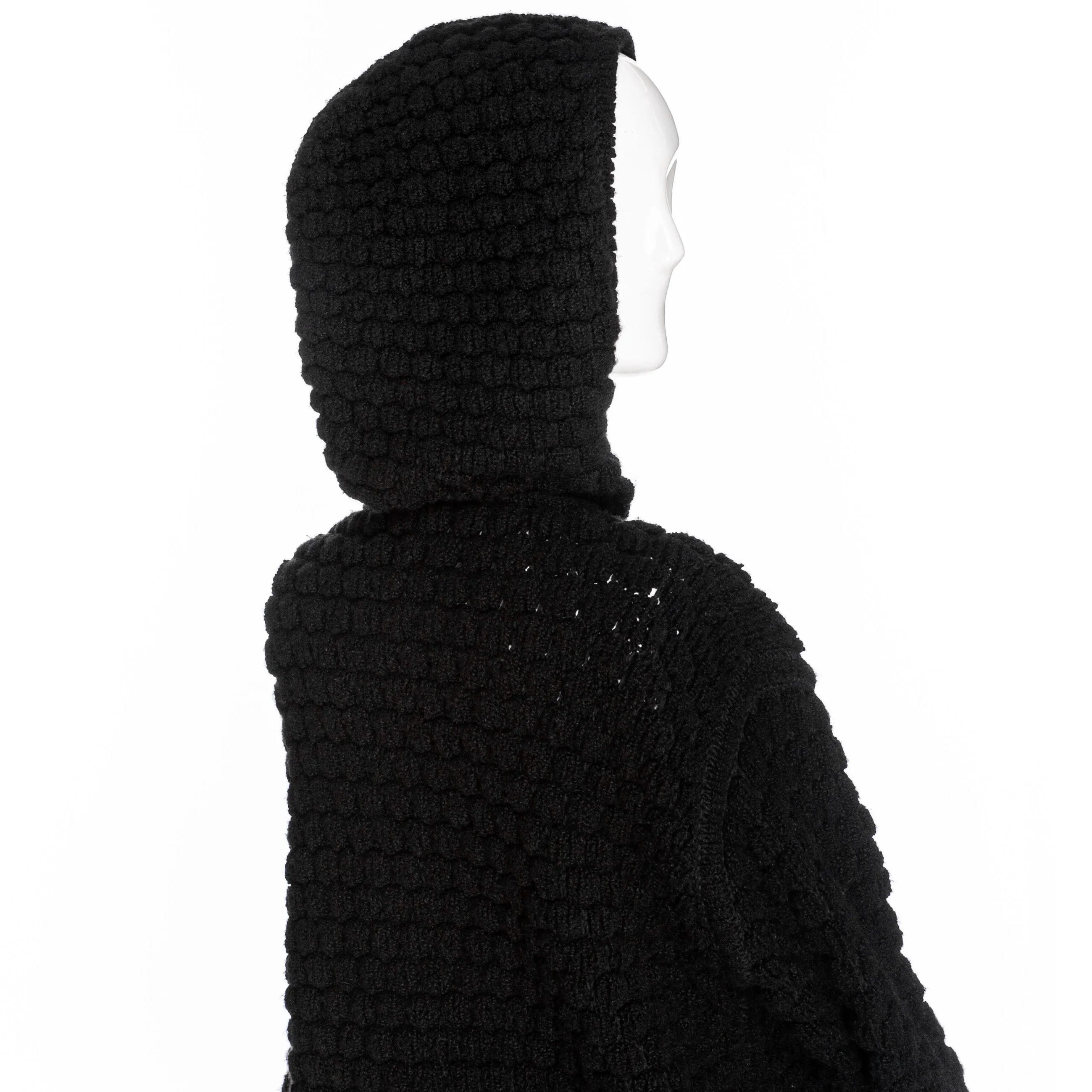 Black Cashmere-Cotton Bubble Knit Hooded Sweater