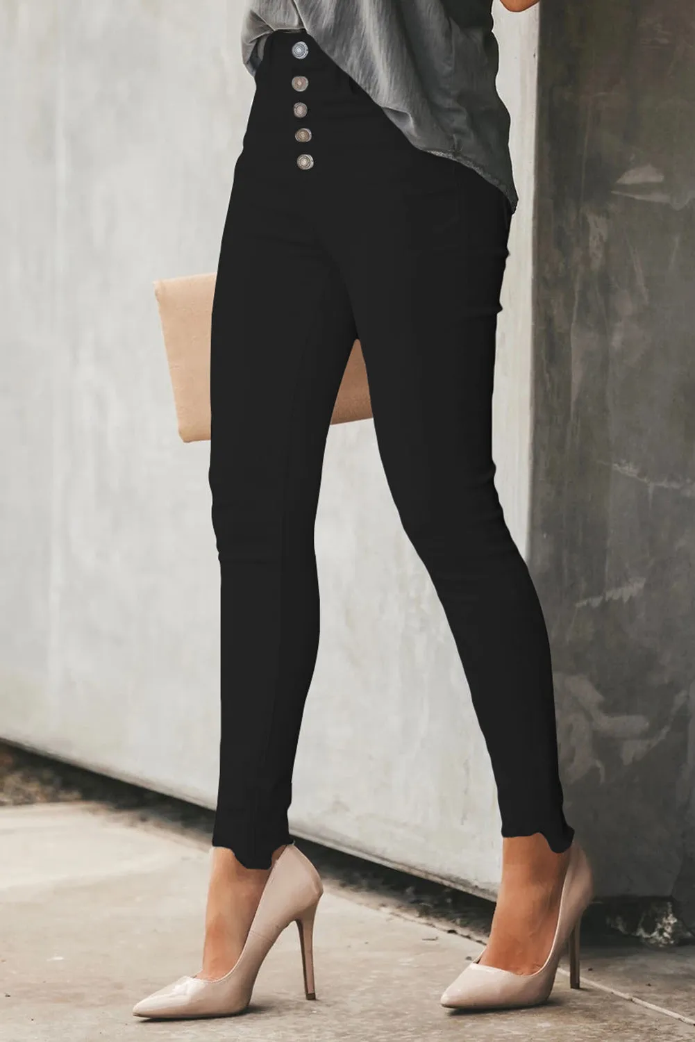 Black Frayed Cropped High Waist Denim Jeans