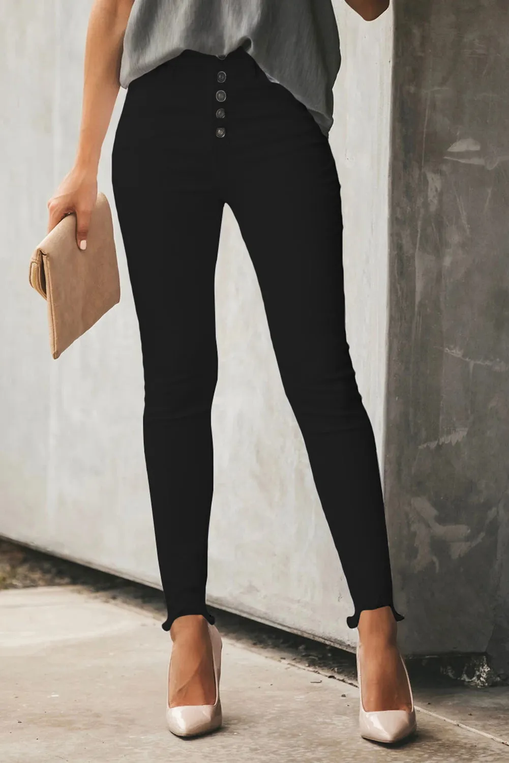 Black Frayed Cropped High Waist Denim Jeans