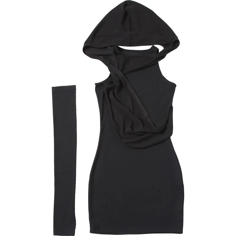 black hooded dress  KF70047