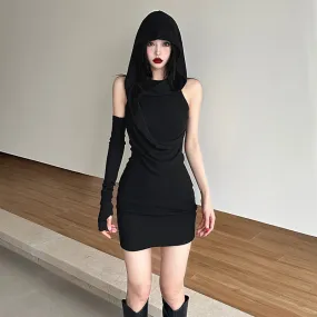 black hooded dress  KF70047