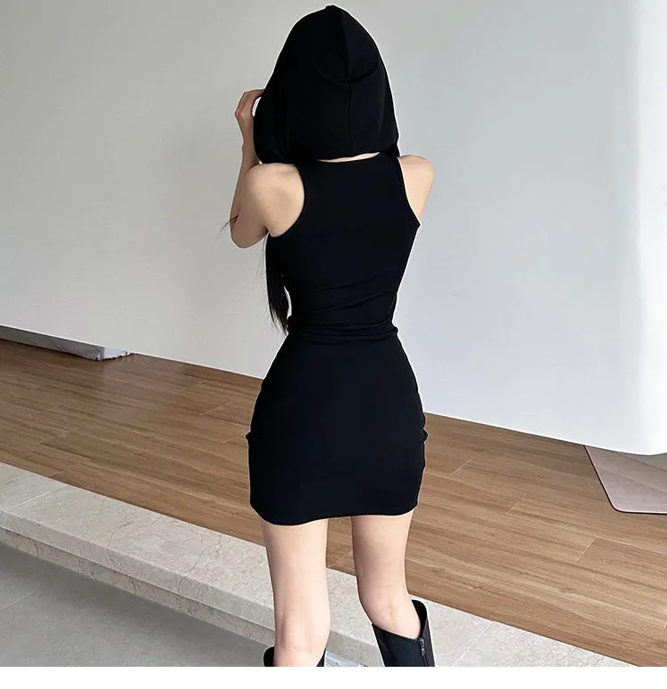 black hooded dress  KF70047