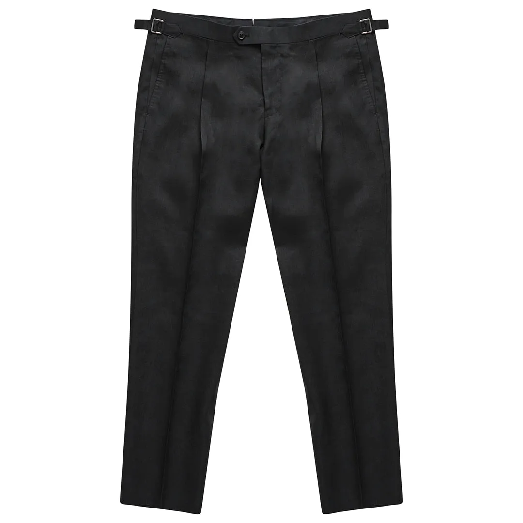 Black Summer Pleated Linen Trouser