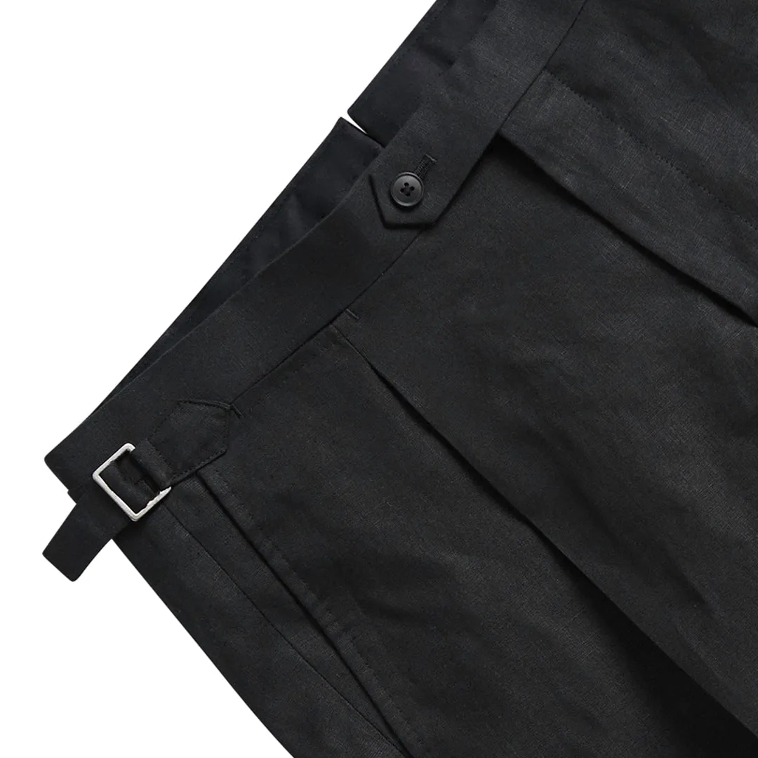 Black Summer Pleated Linen Trouser