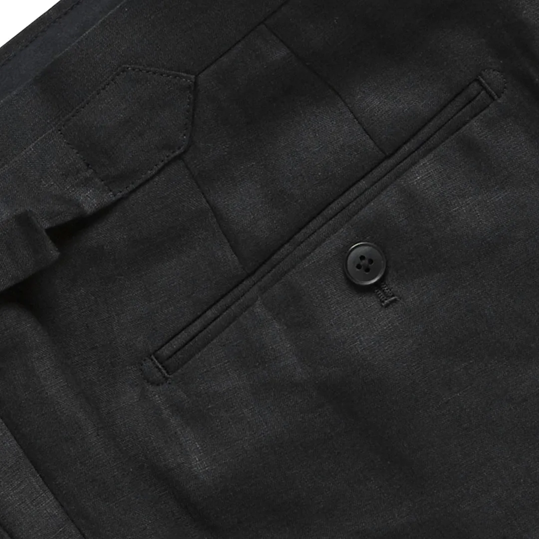 Black Summer Pleated Linen Trouser