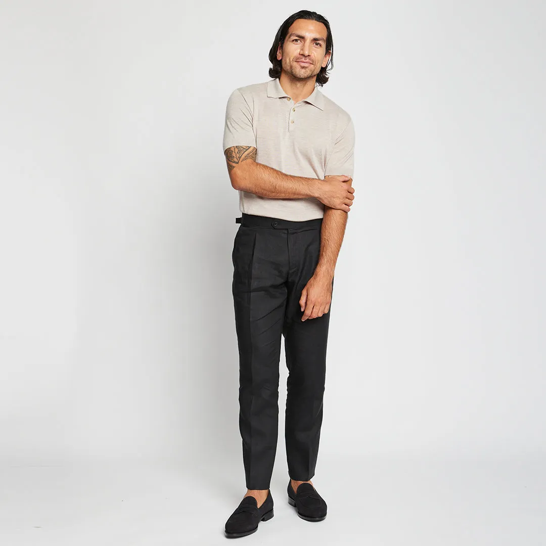 Black Summer Pleated Linen Trouser