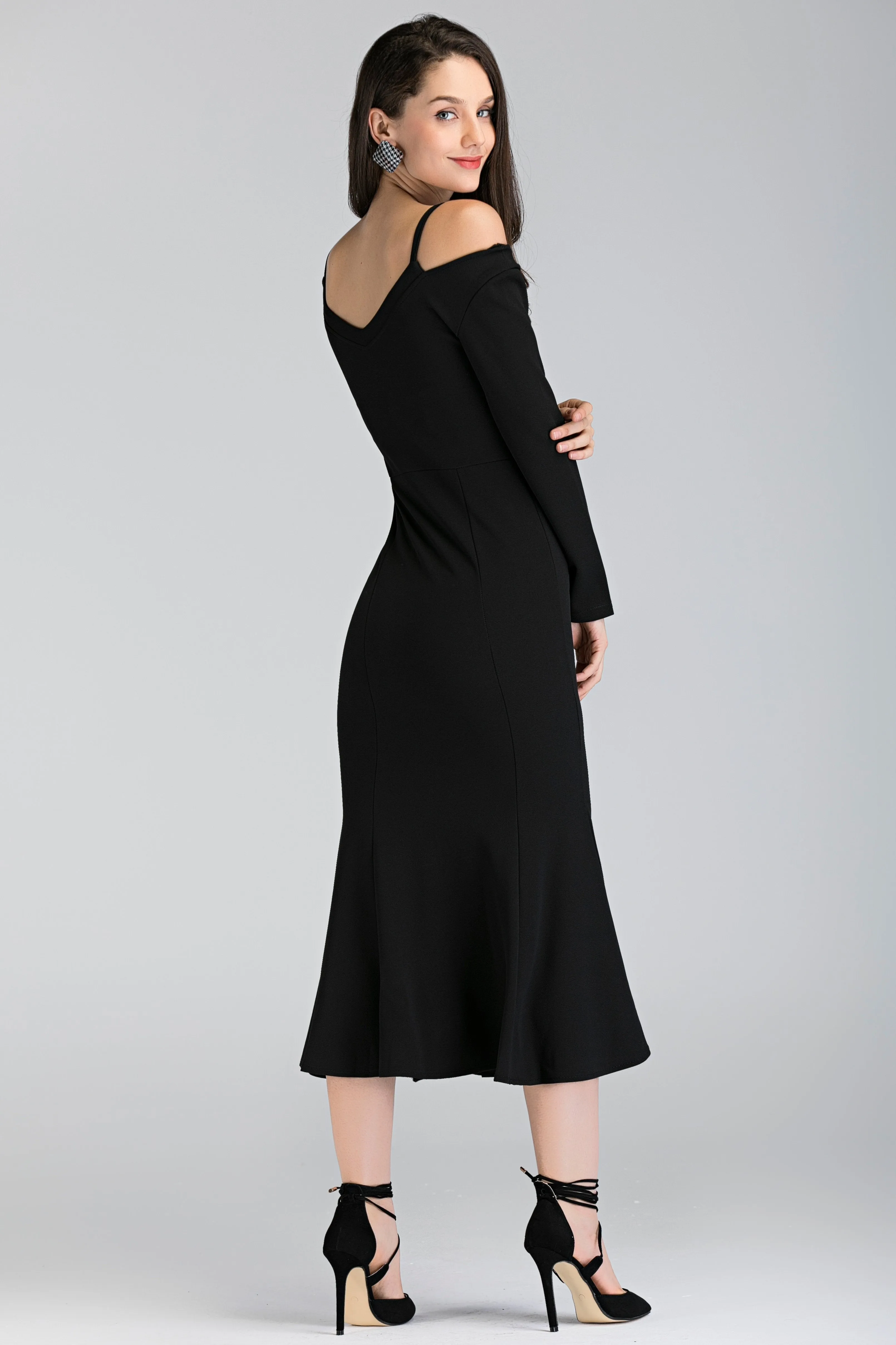 Black Trumpet Slit Midi Dress