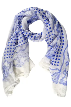 Blue Cotton Blend Polka Dot Print Summer Shawls Scarf