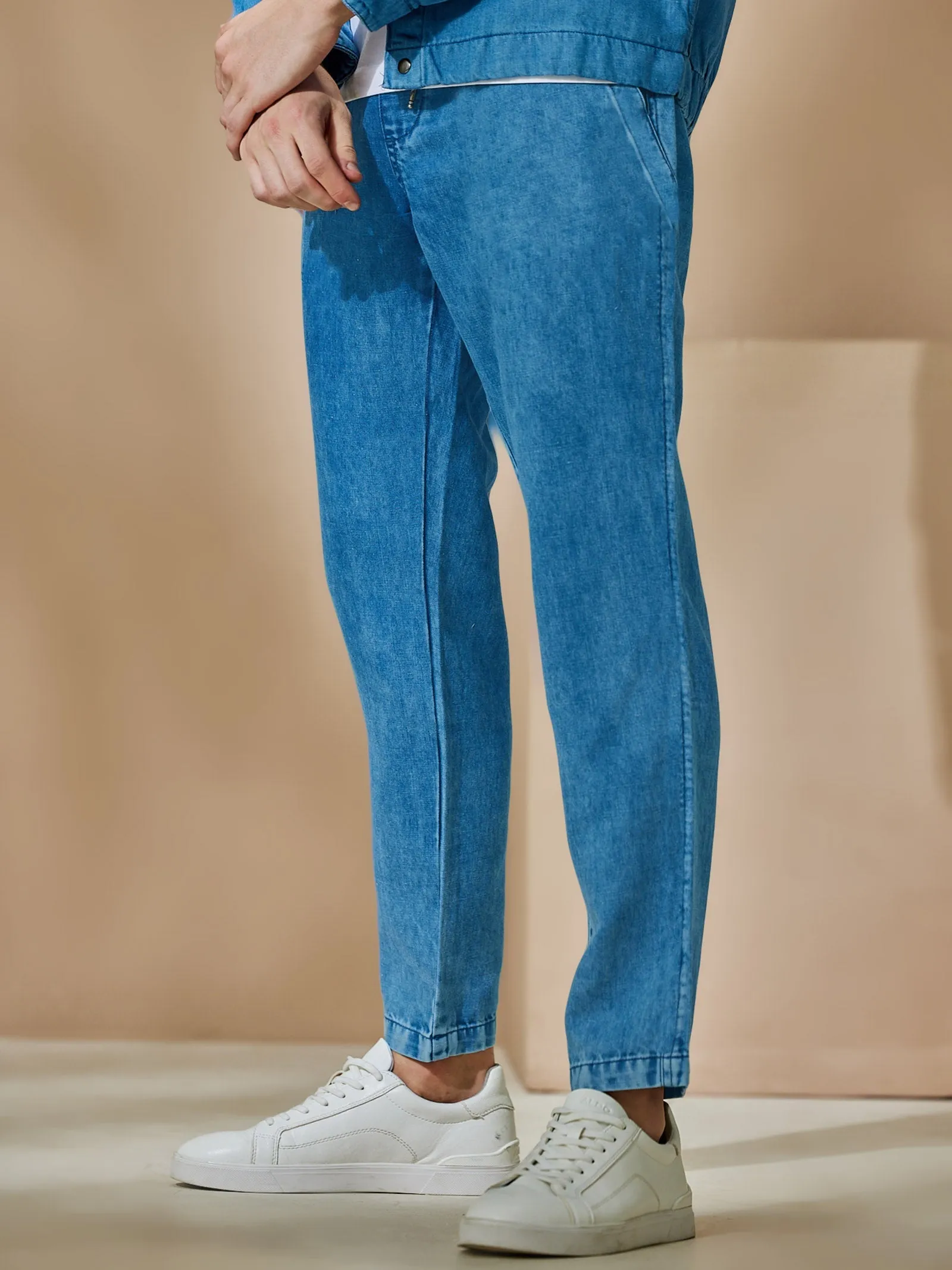 Blue Linen Travel Pant