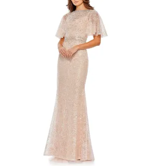 Blush Embellished Neck Trumpet Gown