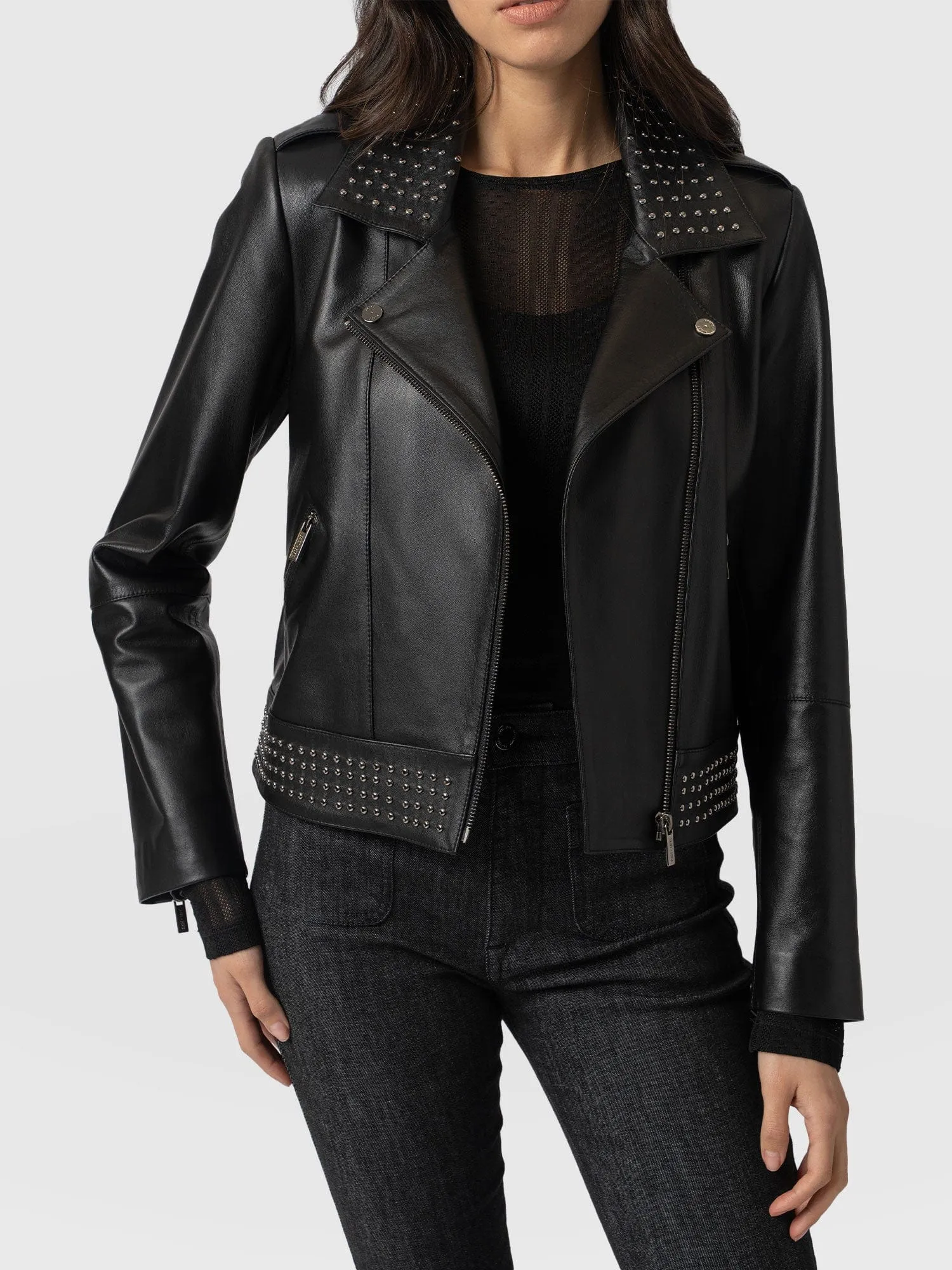 Bonham Studded Biker Jacket - Black