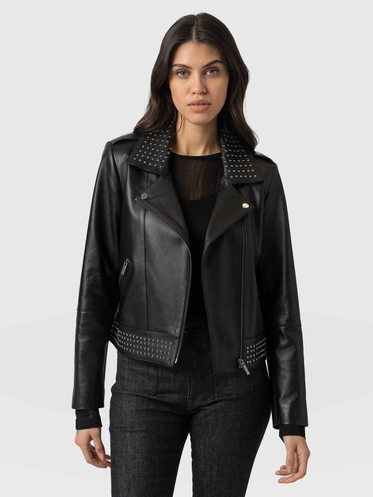 Bonham Studded Biker Jacket - Black