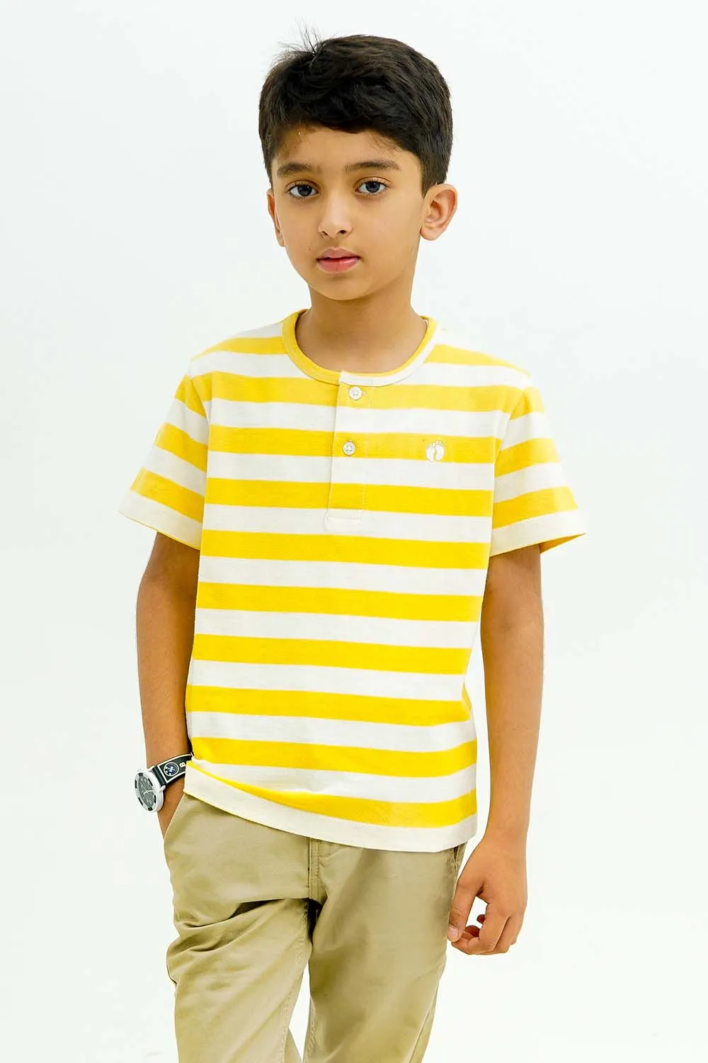 Boy's Short Sleeves Yarn Dyed Crew