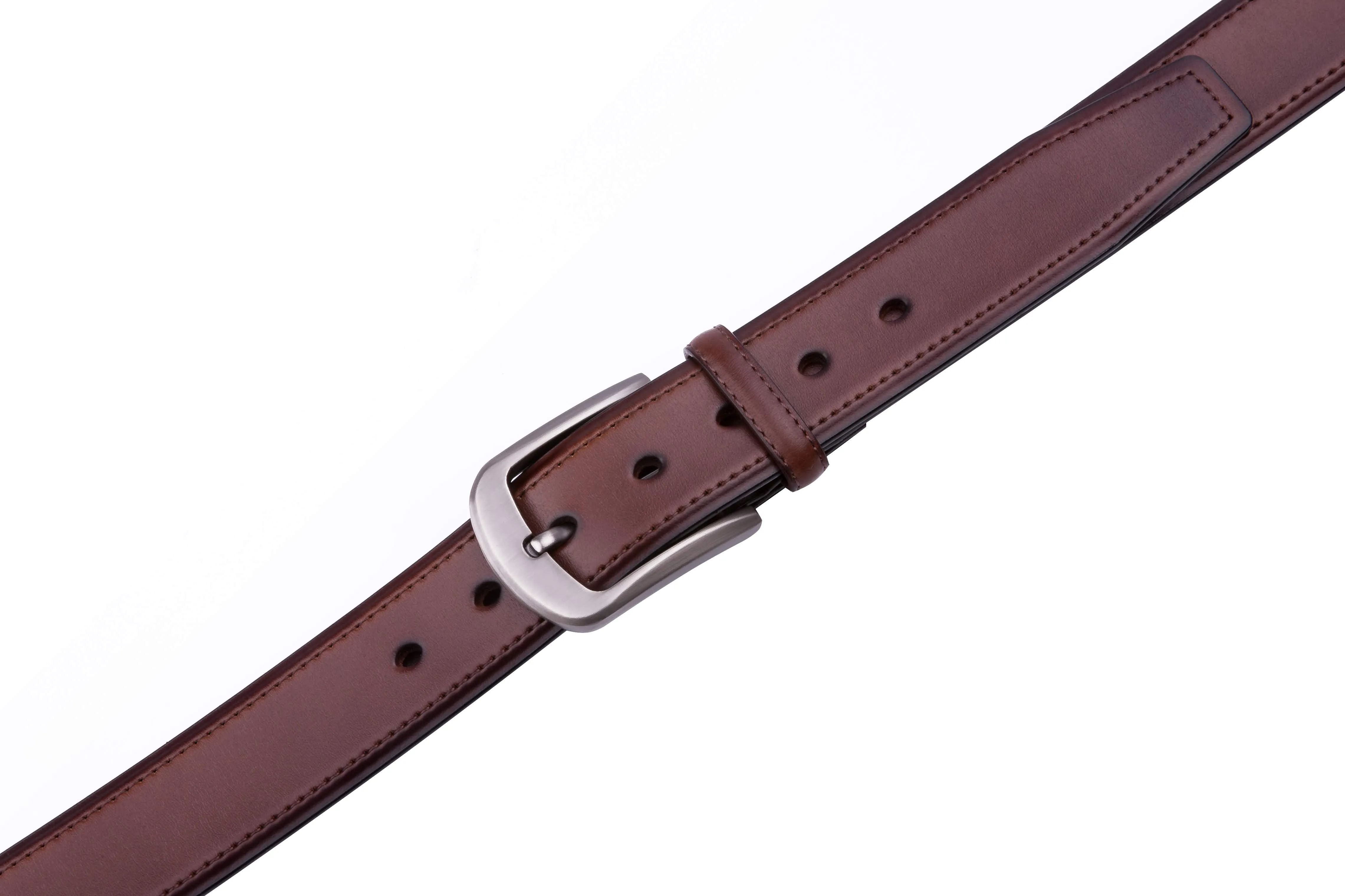 Braveman Men's Classic Genuine Leather Belt with Brushed Silver Buckle