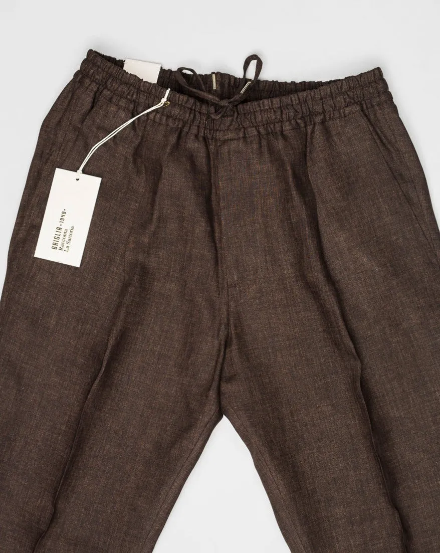 Briglia Linen Drawstring Trousers / Dark Brown