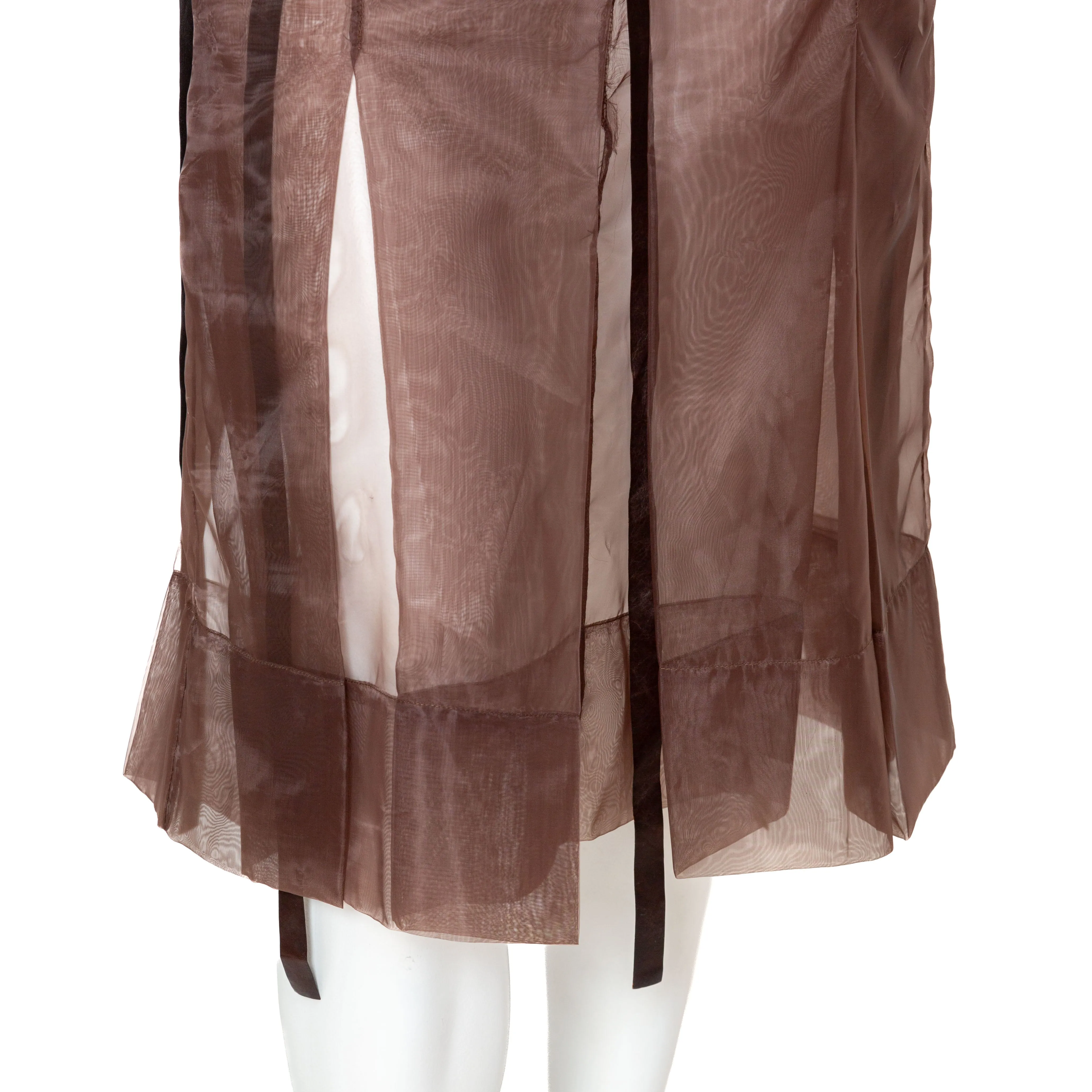 Brown Sheer Pleated Ribbon Skirt