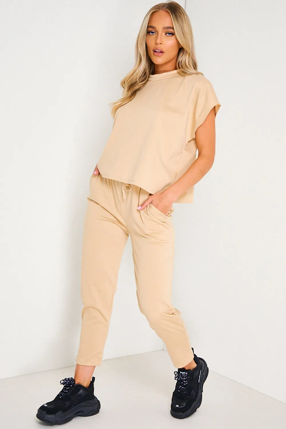 Camel Short Sleeve Boxy Loungewear Set