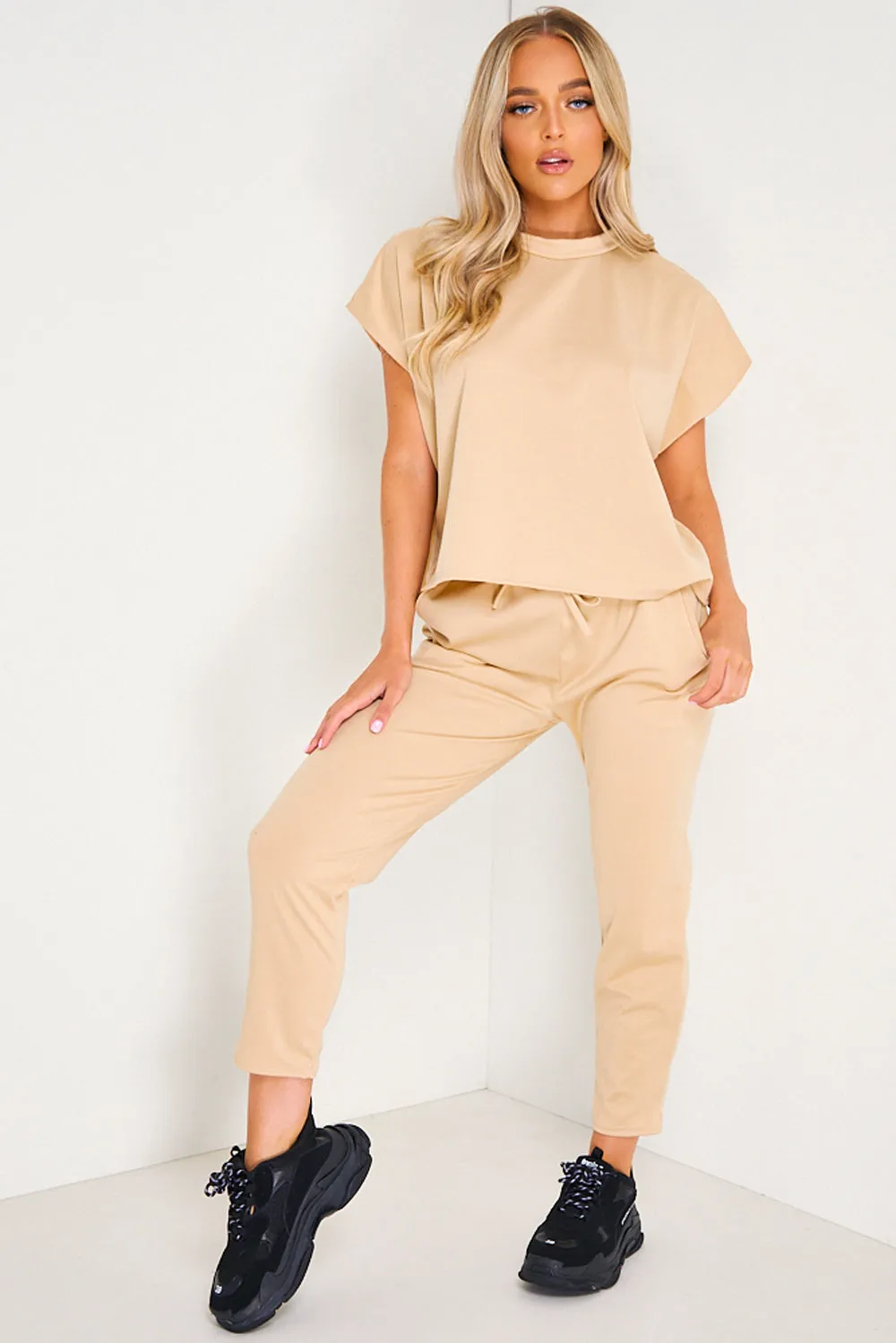 Camel Short Sleeve Boxy Loungewear Set