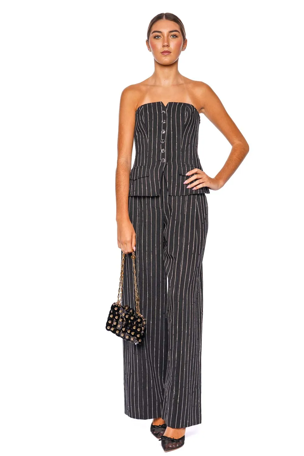 Carine Black Wool Pinstripe Pant