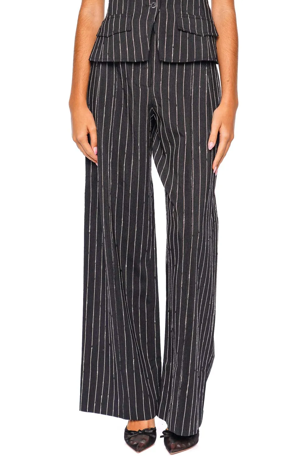 Carine Black Wool Pinstripe Pant