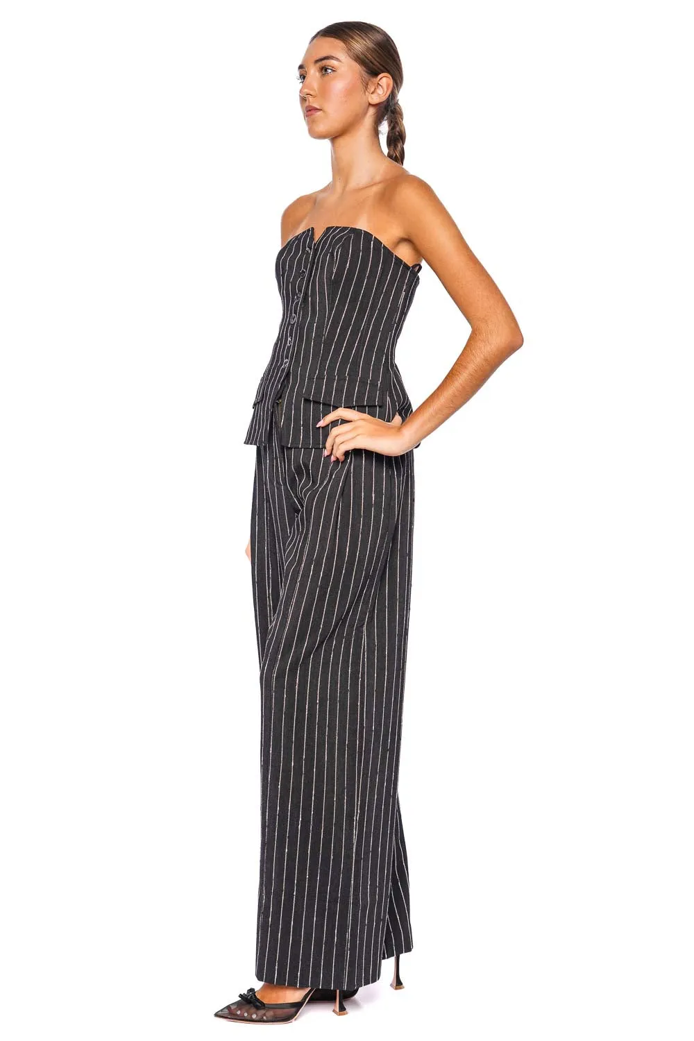 Carine Black Wool Pinstripe Pant