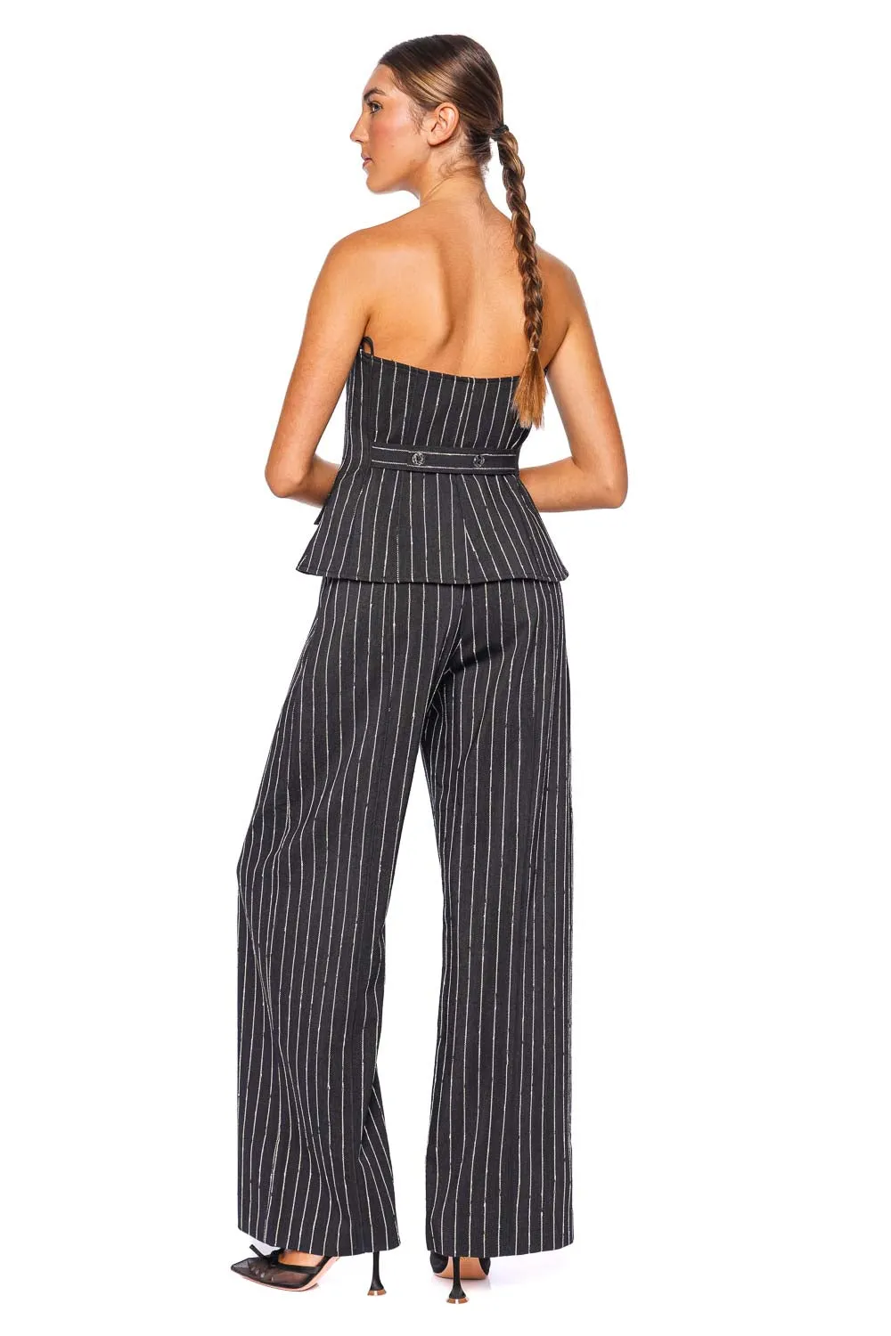 Carine Black Wool Pinstripe Pant