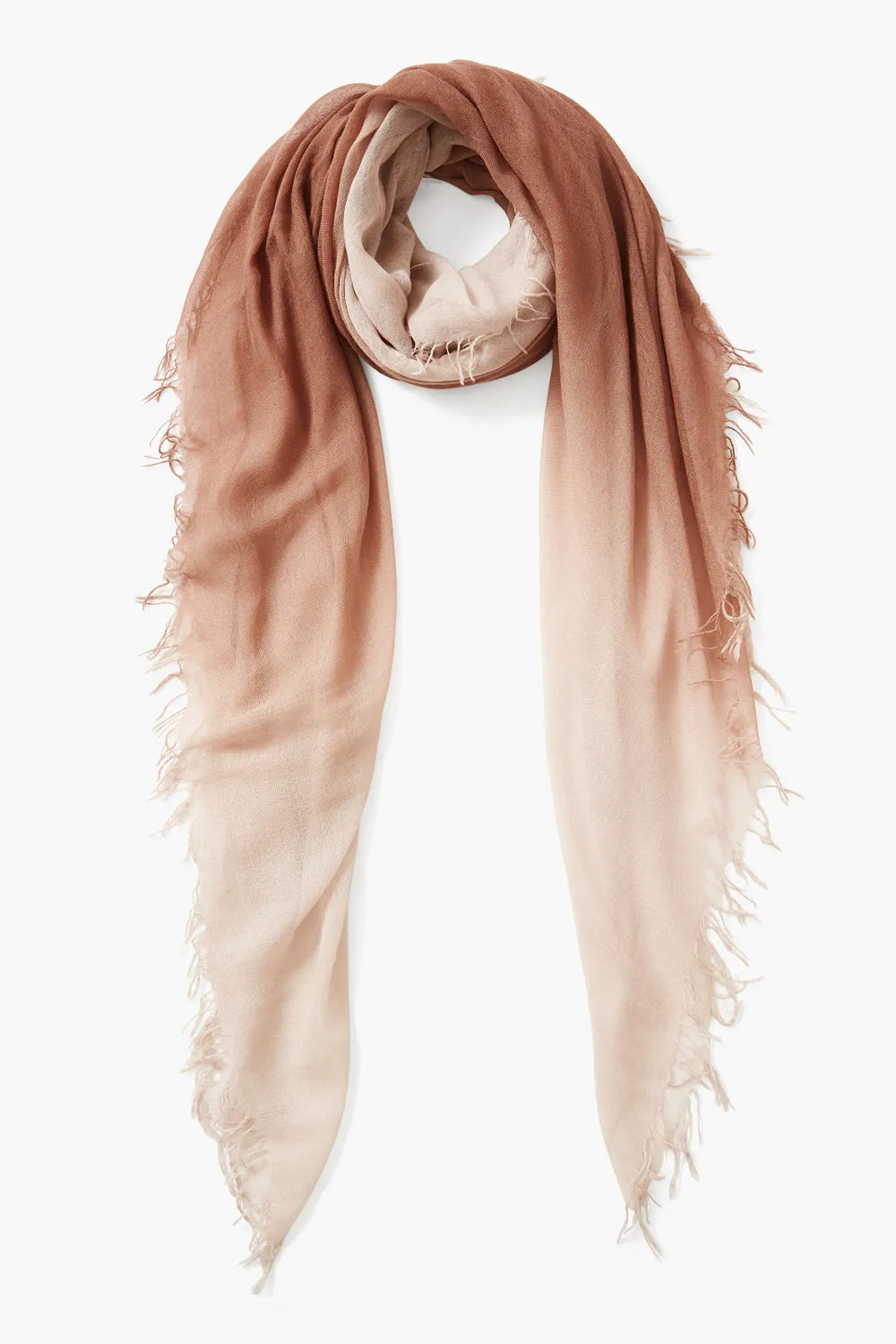 Cashmere and Silk Scarf Cognac Dip Dyed