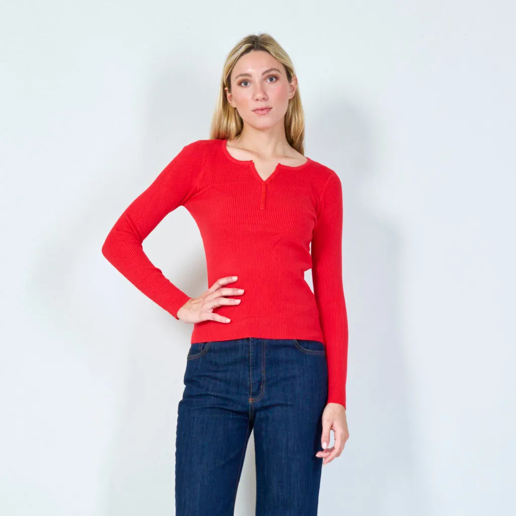 Casual ribbed henley sweater wholesale