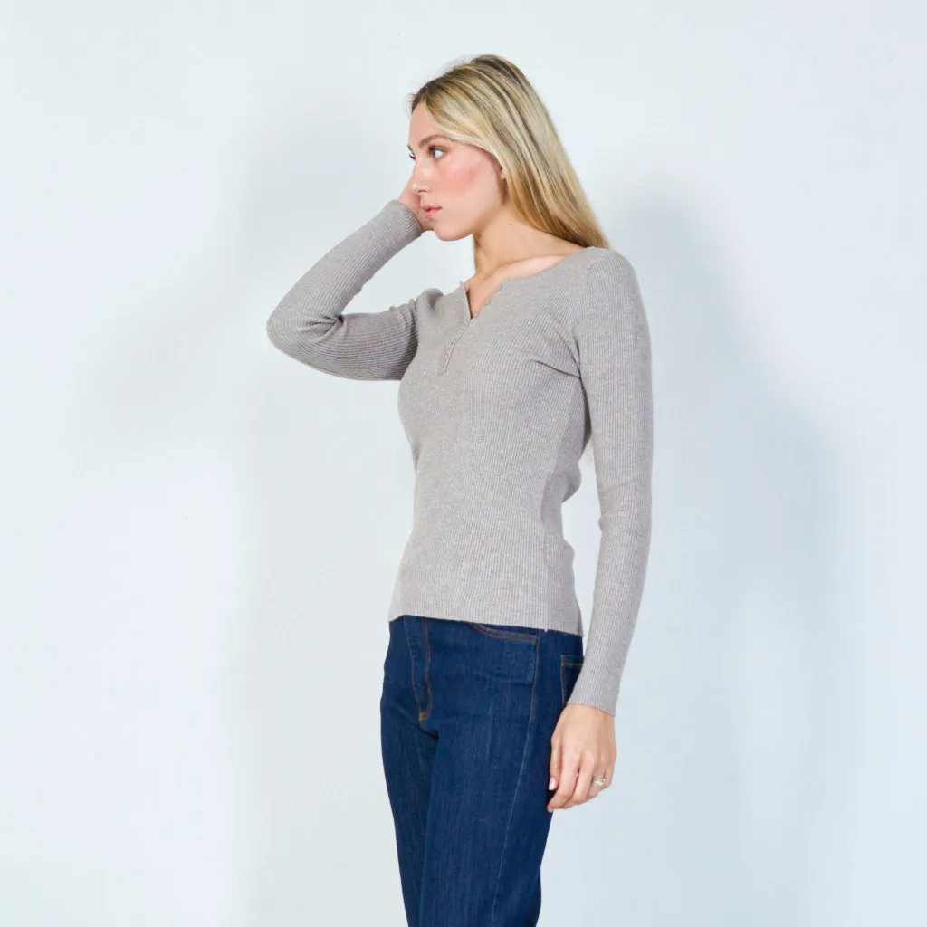 Casual ribbed henley sweater wholesale